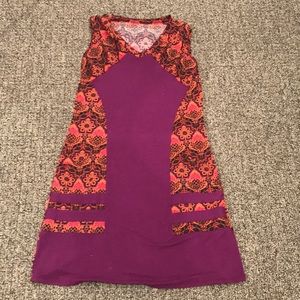 Purple, Orange, and black short sundress.